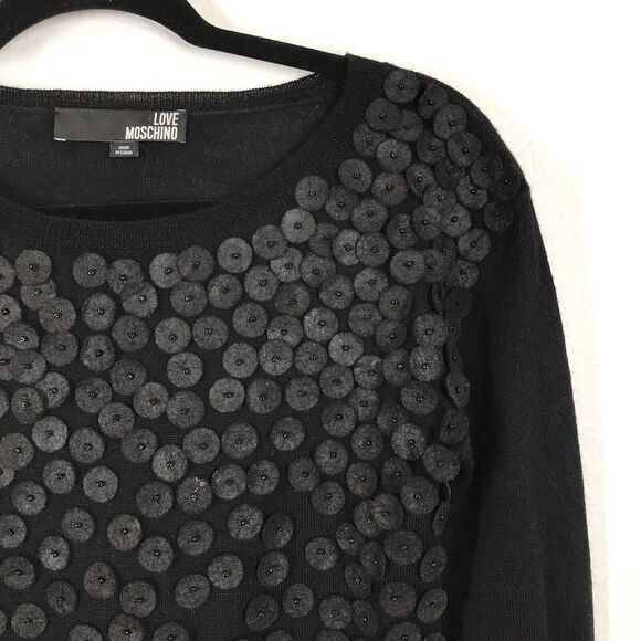 Love Moschino Black Tunic Sweater Size Medium? Asym Sleeve Knit Wool Blend. - Picture 3 of 10
